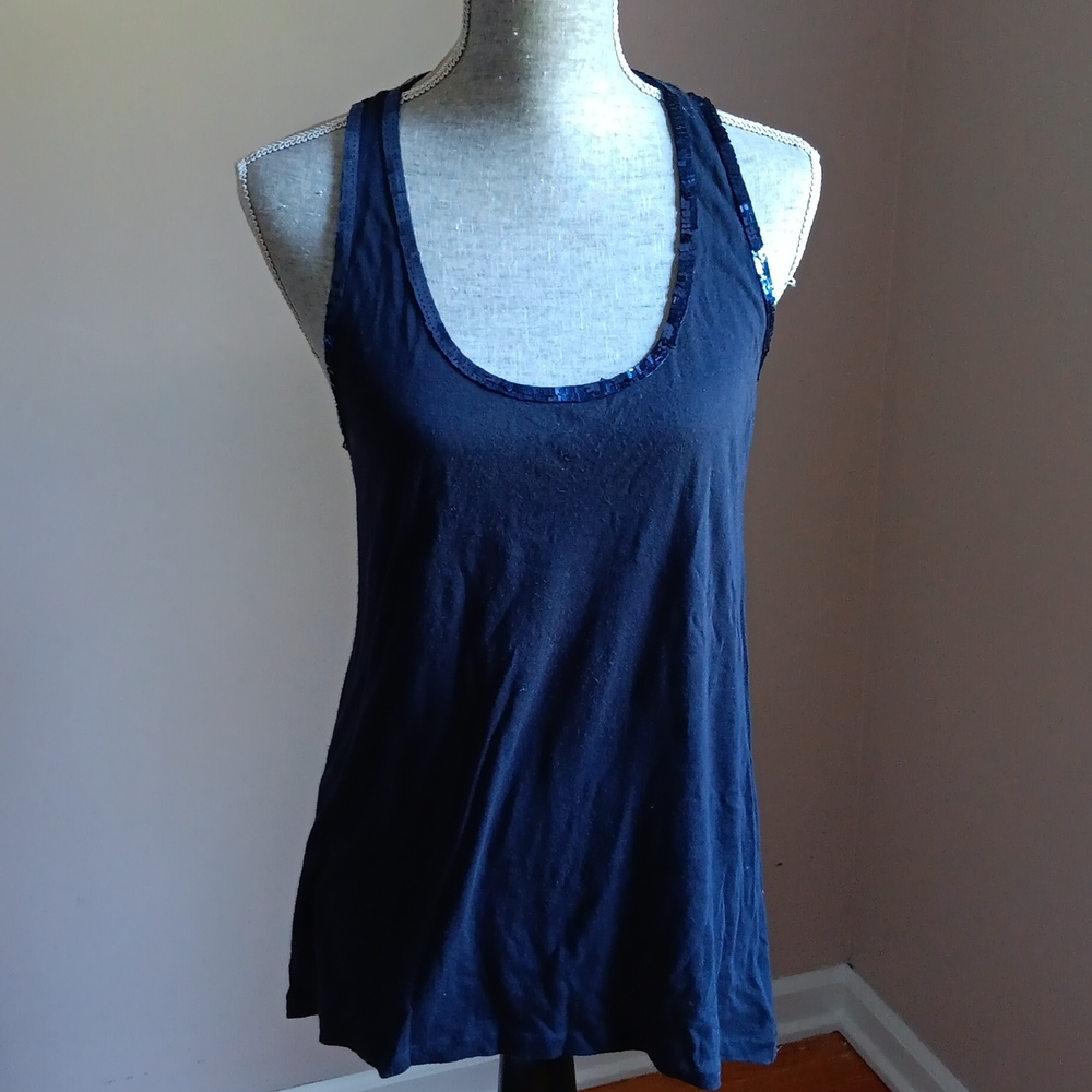 Tory Burch Navy Sequins Trim Racer Back Tank Top Size M